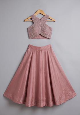 Girls Pastel Pink Crepe Handwork Lehenga Set
