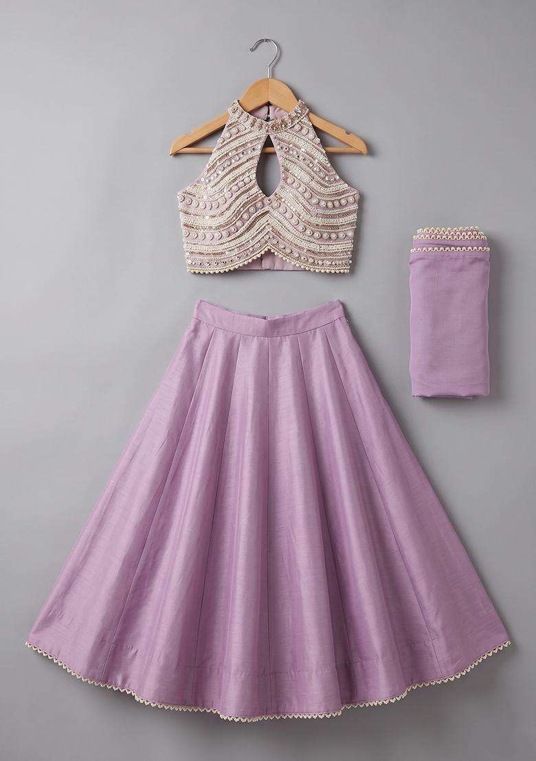 Girls Lilac Handwork Goergette Lehenga Set - Indya