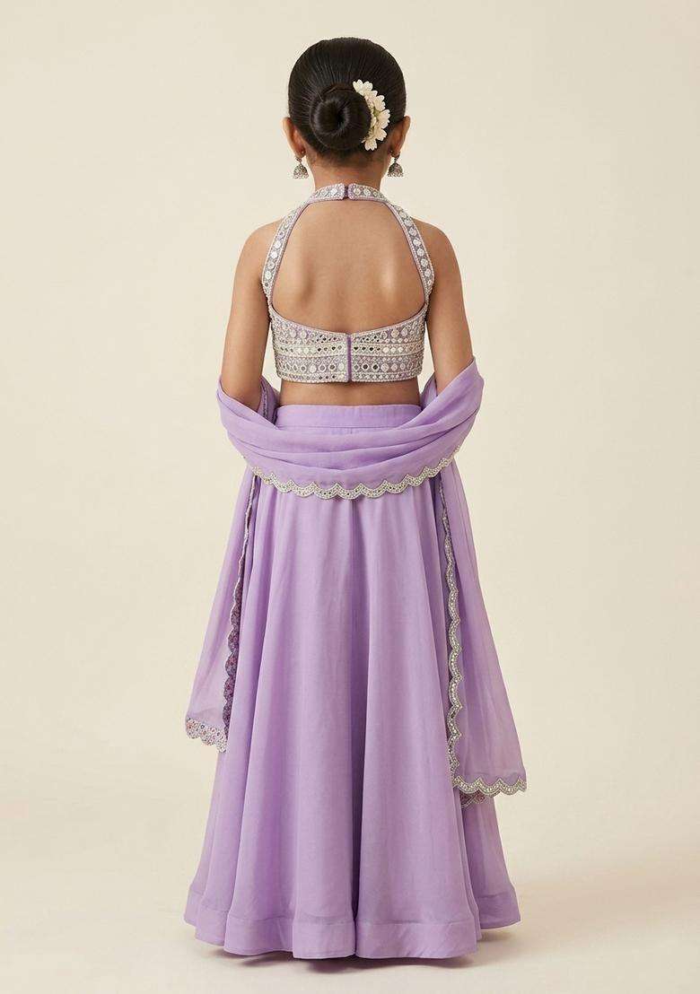 Girls Lilac Handwork Goergette Lehenga Set - Indya
