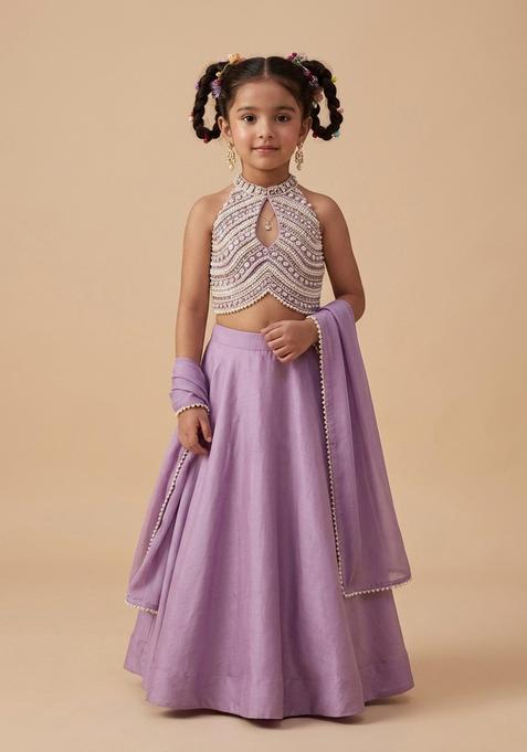 Girls Lilac Handwork Goergette Lehenga Set