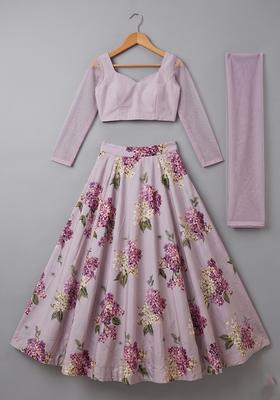 Girls Dusty Pink Printed Georgette Lehenga Set