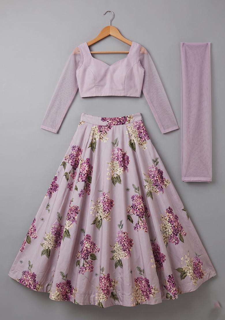 Girls Dusty Pink Printed Georgette Lehenga Set - Indya