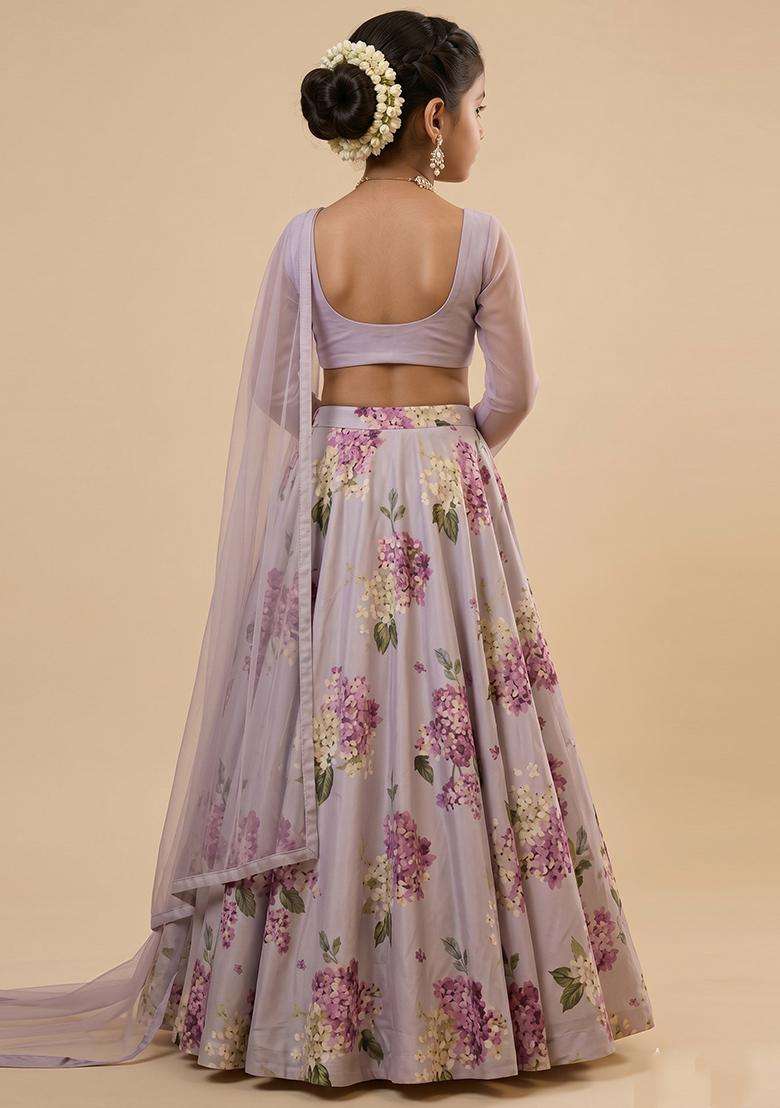 Girls Dusty Pink Printed Georgette Lehenga Set - Indya