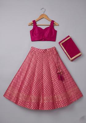 Girls Rani Pink Brocade Lehenga Set