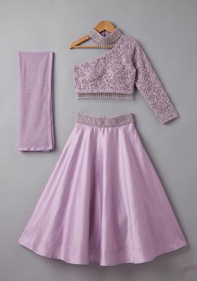 Girls Lavendar Embroidered Handwork Lehenga Set