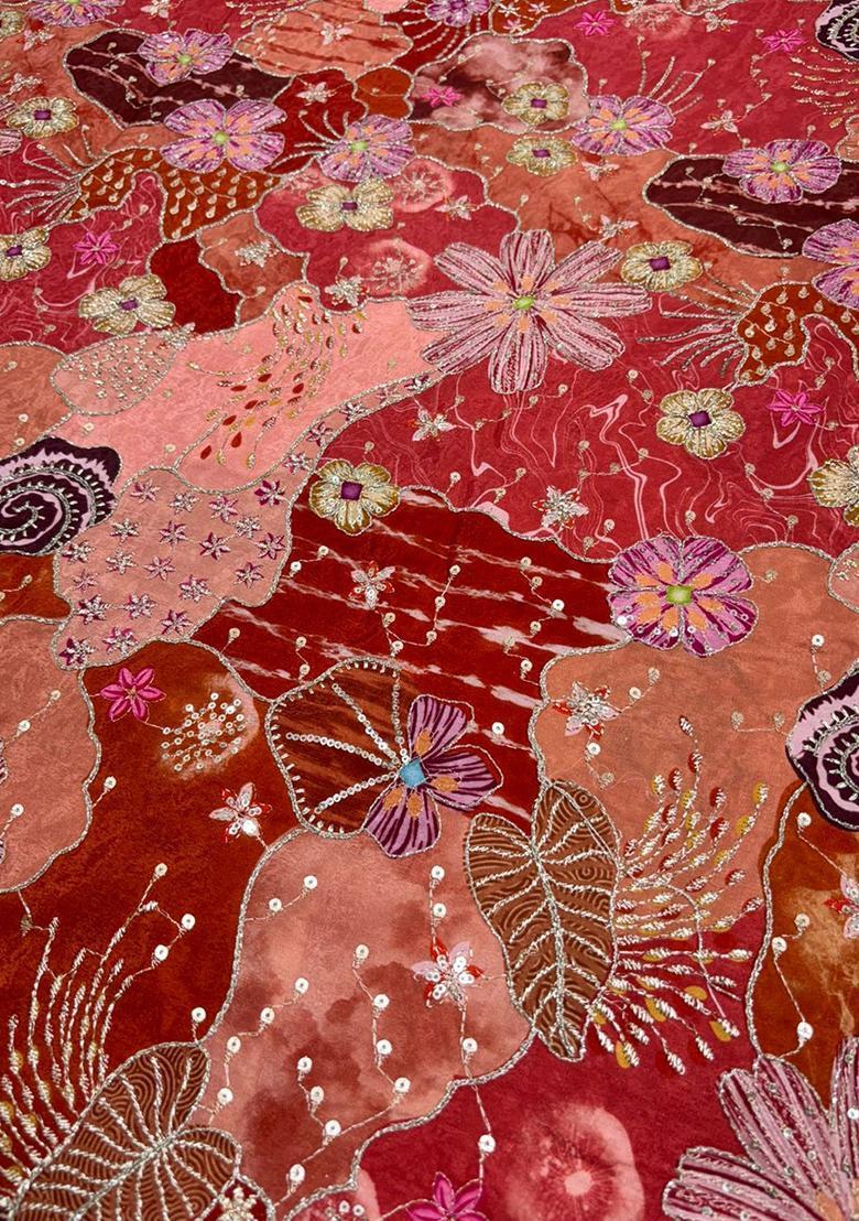 Girls Rust Red Printed Crepe Lehenga Set - Indya