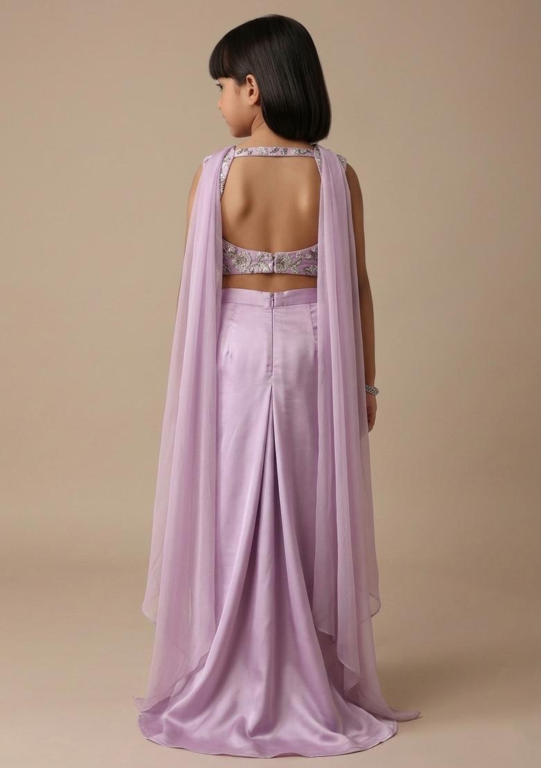 Girls Lilac Printed Organza Fusion Set - Indya