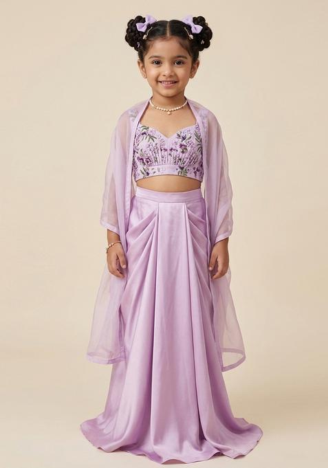Girls Lilac Printed Organza Fusion Set