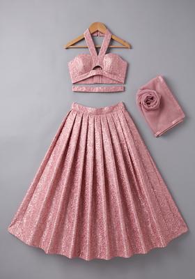 Girls Pink Silk Lehenga Set