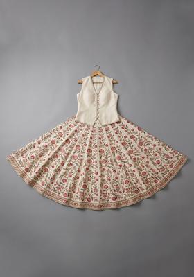Girls Champagne Gold Embroidered Organza Lehenga Set
