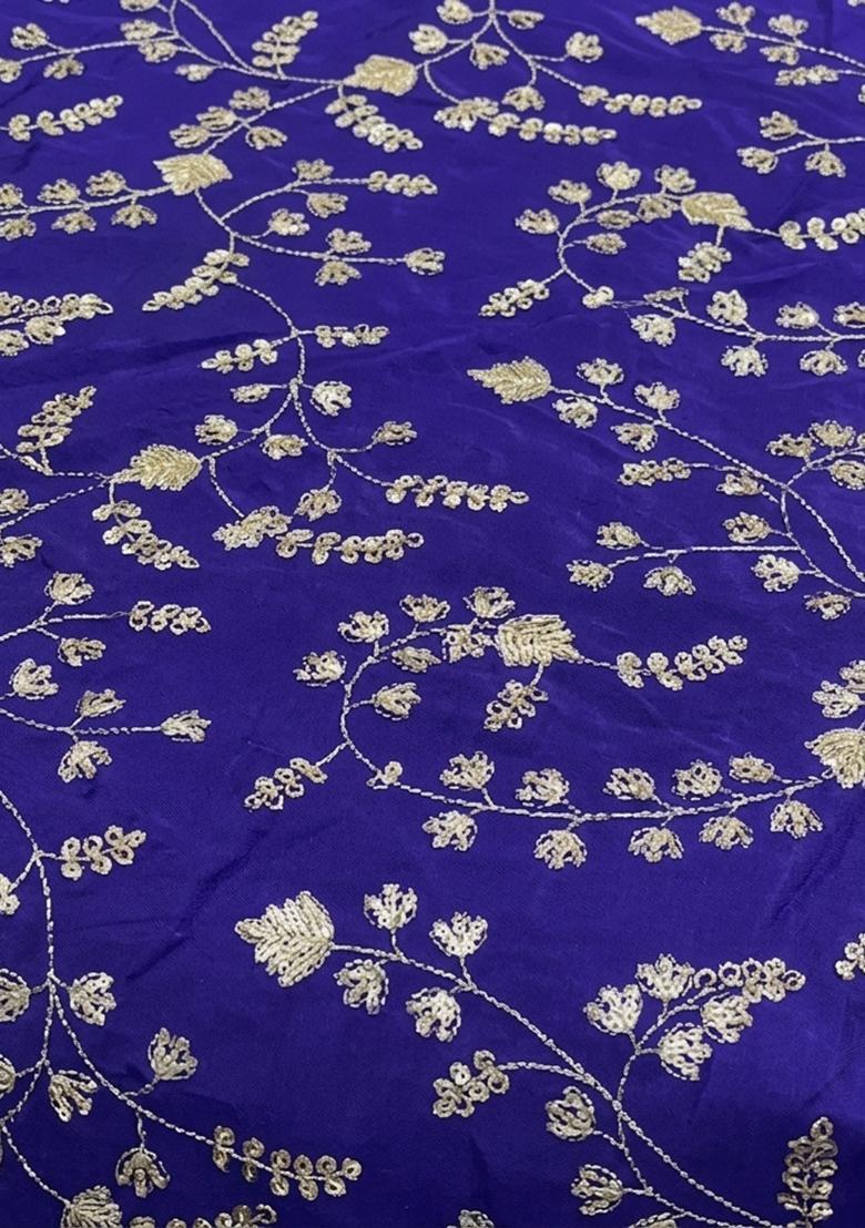 Girls Royal Blue Embroidered Crepe Lehenga Set - Indya