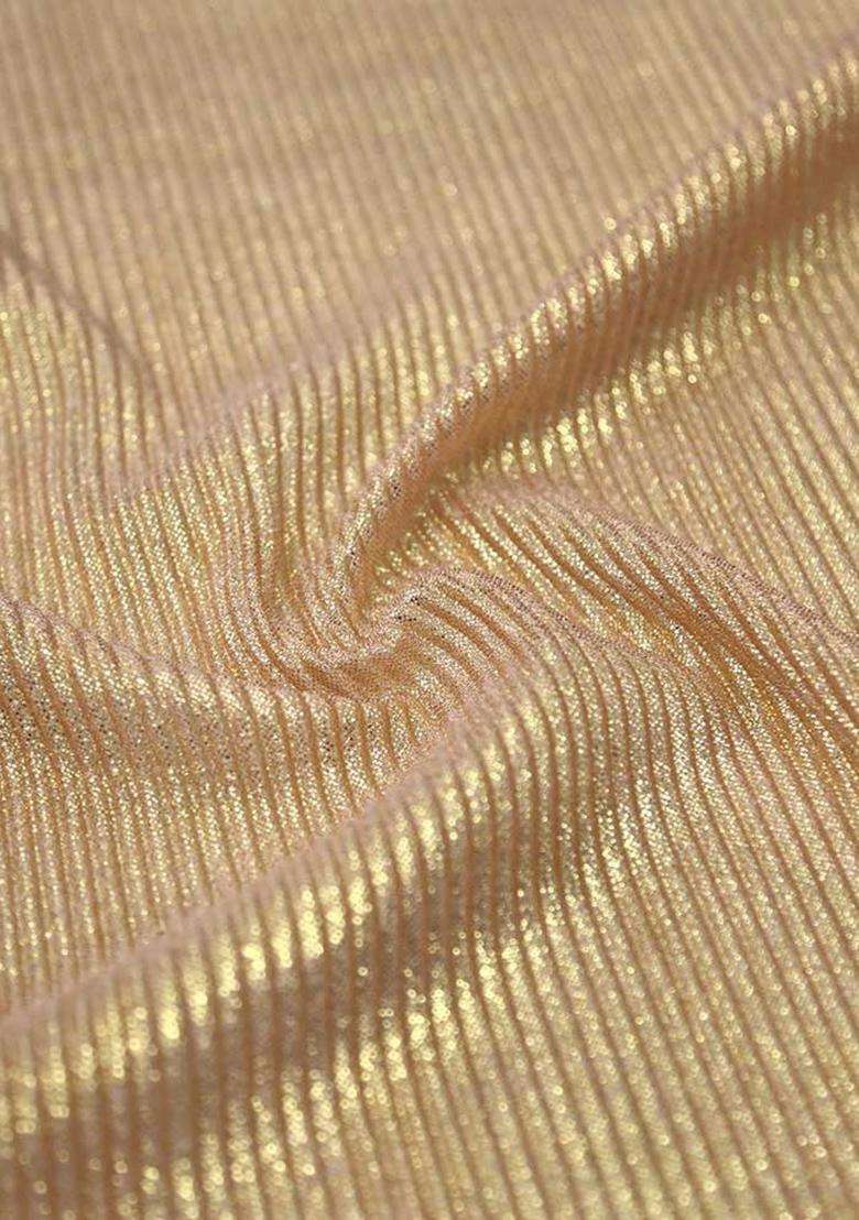 Girls Golden Foil Printed Knit Pre Draped Saree Set - Indya