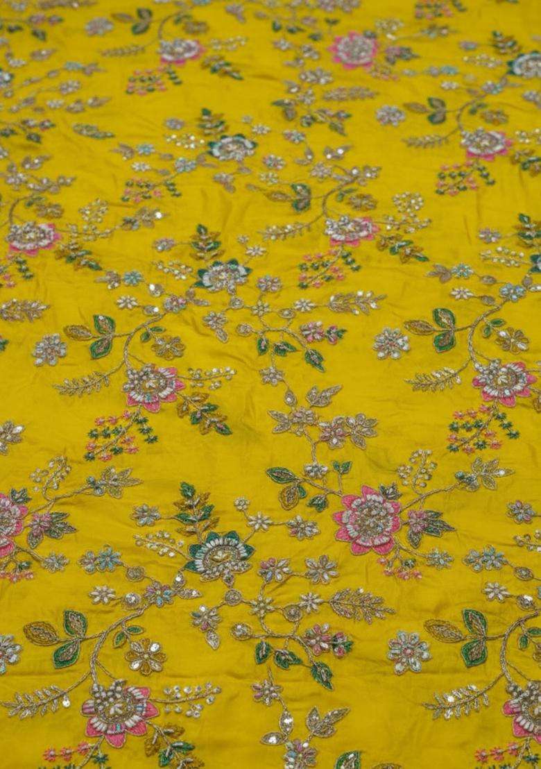 Girls Yellow Embroidery Blouse Crepe Pre Draped Saree Set - Indya