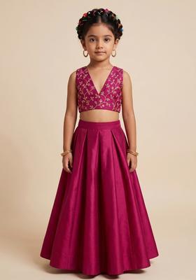 Girls Pink Brocade Crop Top