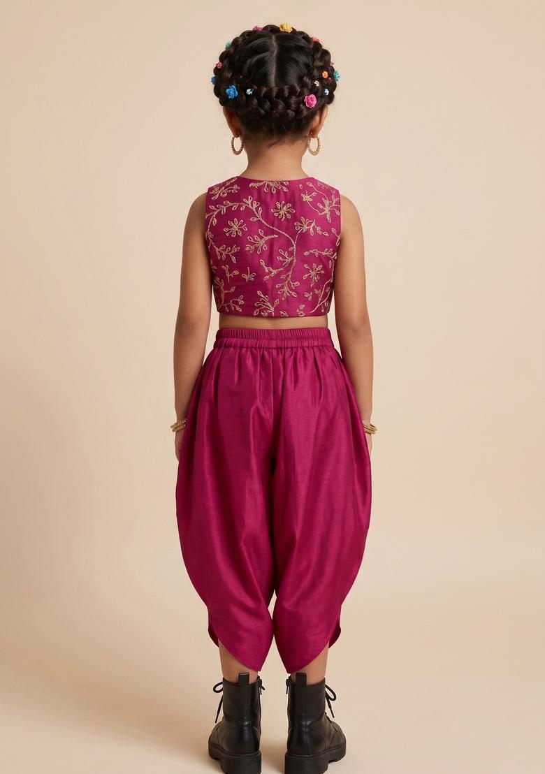 Girls Pink Brocade Crop Top - Indya