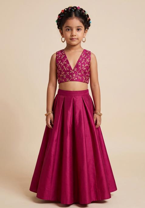 Girls Pink Brocade Crop Top