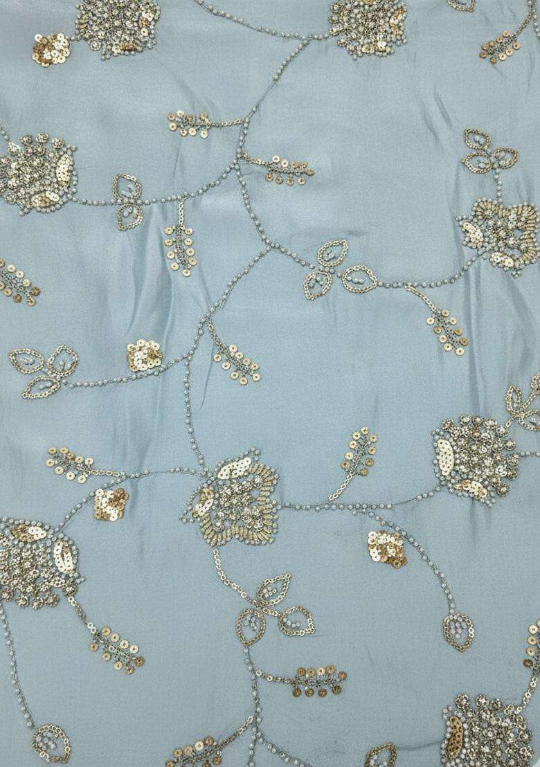 Girls Blue Embroidered Silk Lehenga Set - Indya