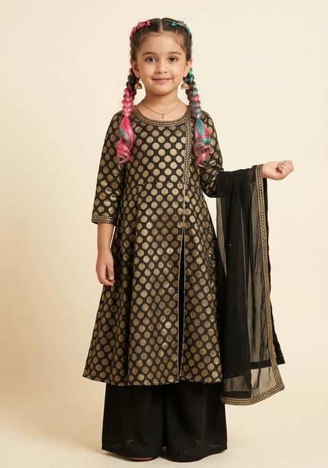 Girls Black Brocade Anarkali Set