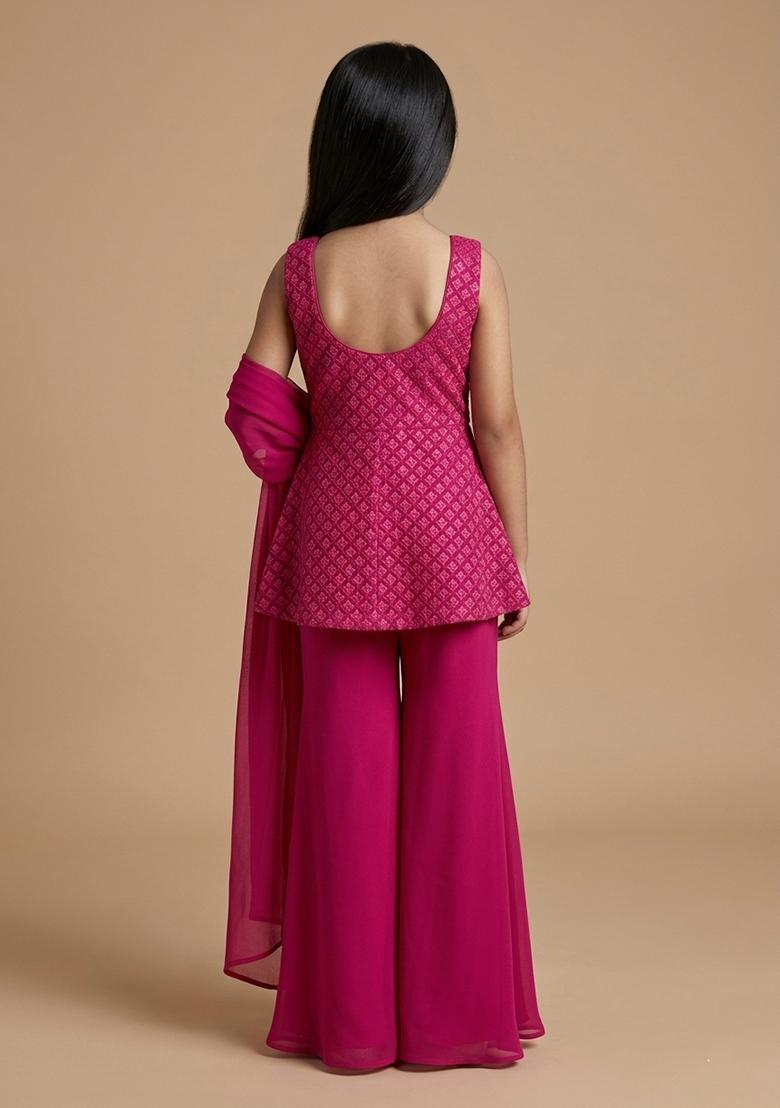 Girls Rani Pink Brocade Sharara Set - Indya