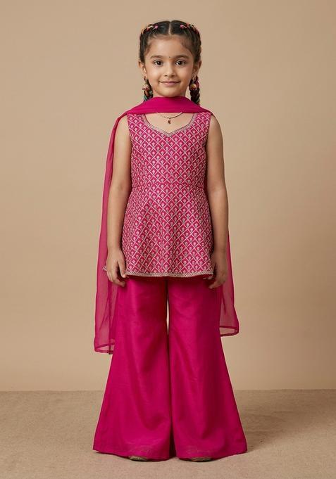 Girls Rani Pink Brocade Sharara Set