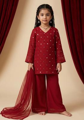 Girls Red Sequin Work Georgette Pakistani Suit Set