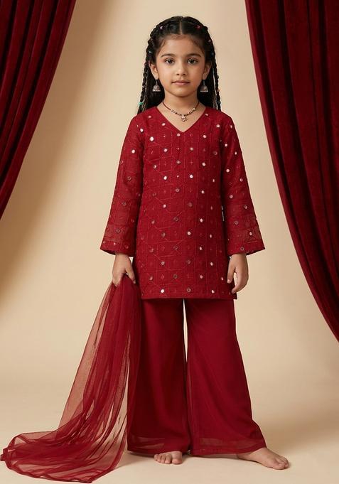 Girls Red Sequin Work Georgette Pakistani Suit Set