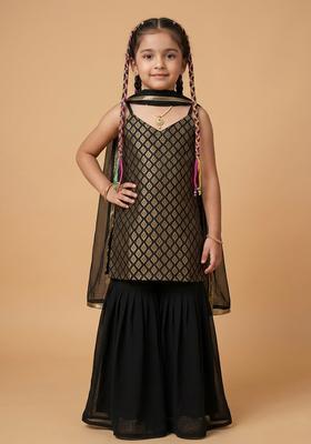 Girls Black Brocade Sharara Set