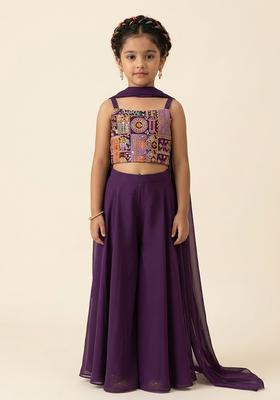 Girls Purple Abstract Print Crepe Fusion Set