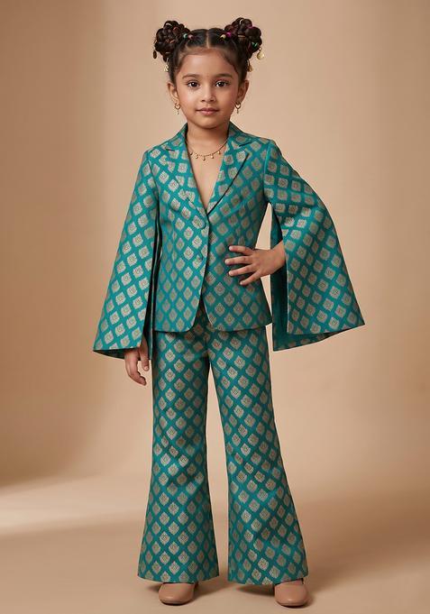 Girl's Light Blue Brocade Jacket Cords