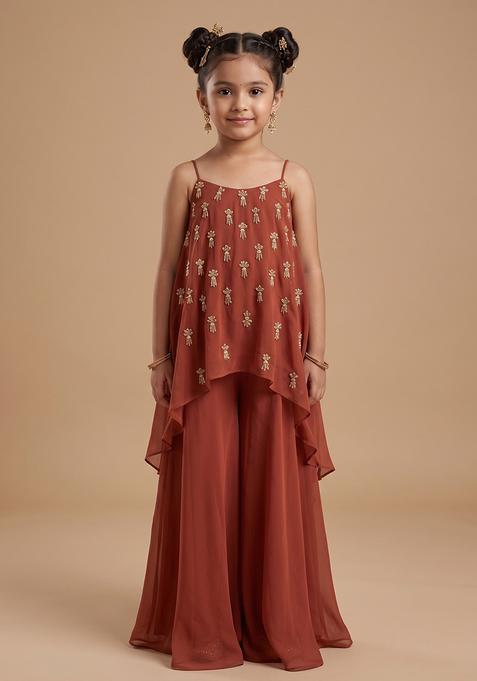 Girl's Brown Chinon Handwork Fusion Set
