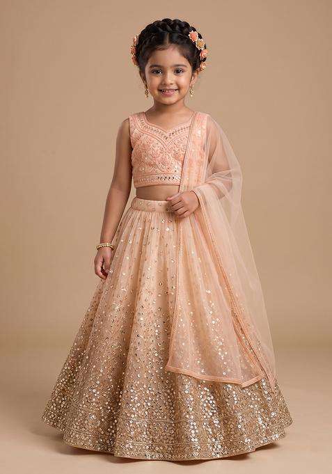 Girl's Ivory Sequin Tissue Lehenga Set
