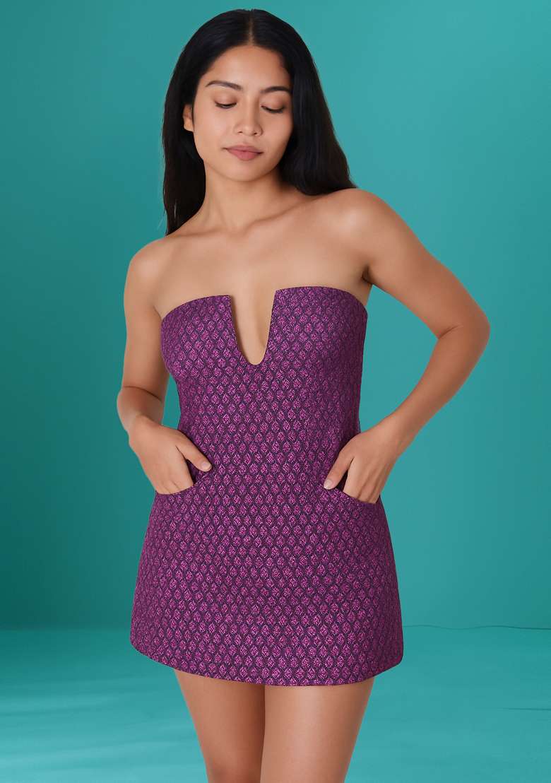 Purple Brocade Dress for Diwali | Wedding & Festive Wear - Indya