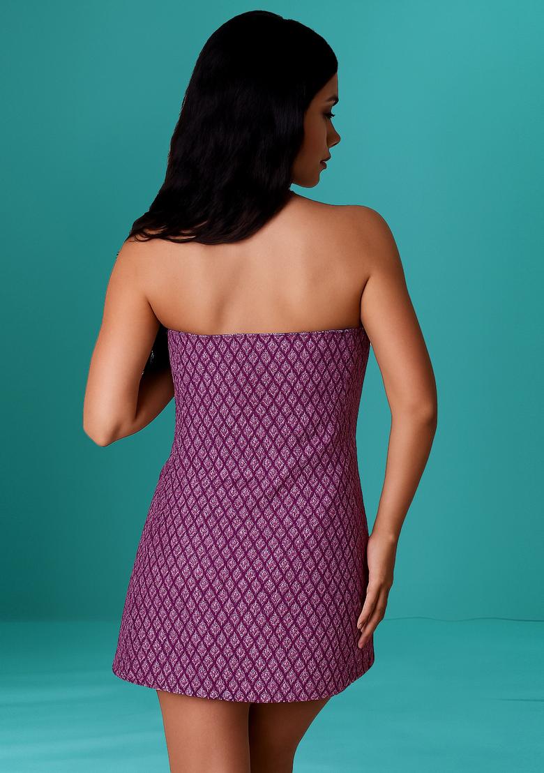 Purple Jacquard  Dress - Indya