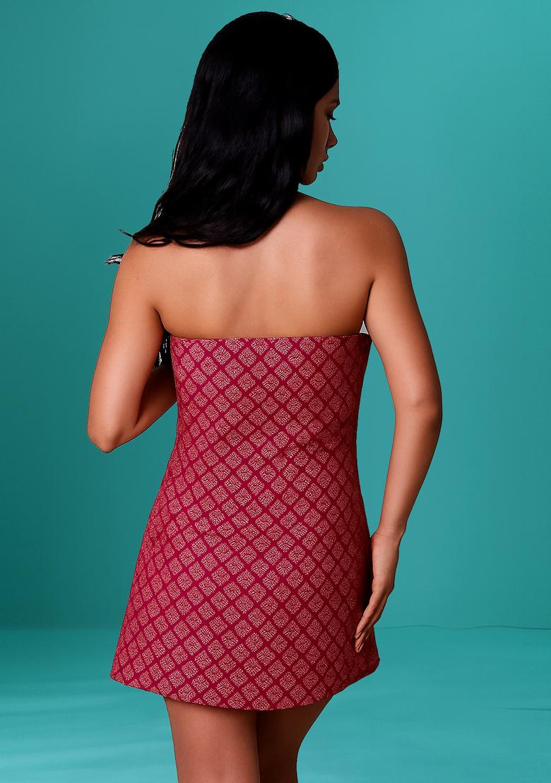 Hot Pink Jacquard  Dress - Indya