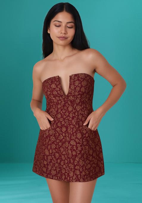 Wine Brocade Dress