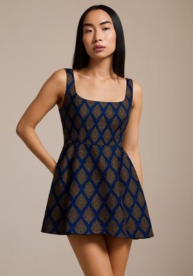 Dark Blue Jacquard  Dress