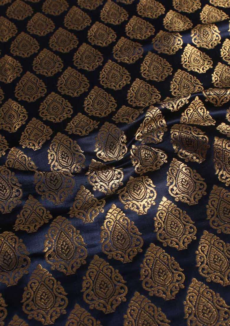 Dark Blue Brocade Dress for Diwali and Festive Wear - Indya