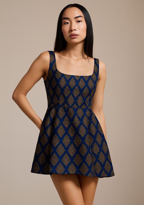 Dark Blue Brocade Dress