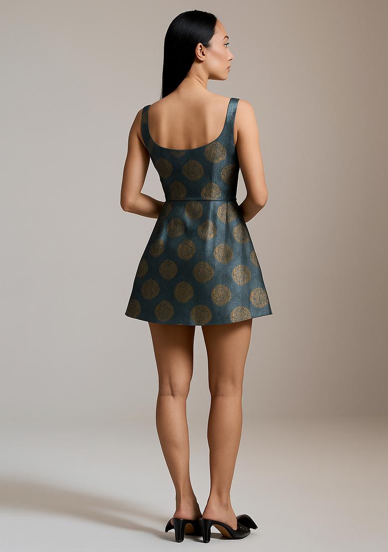 Grey Jacquard  Dress - Indya