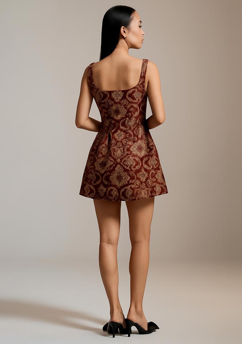 Maroon Jacquard  Dress - Indya
