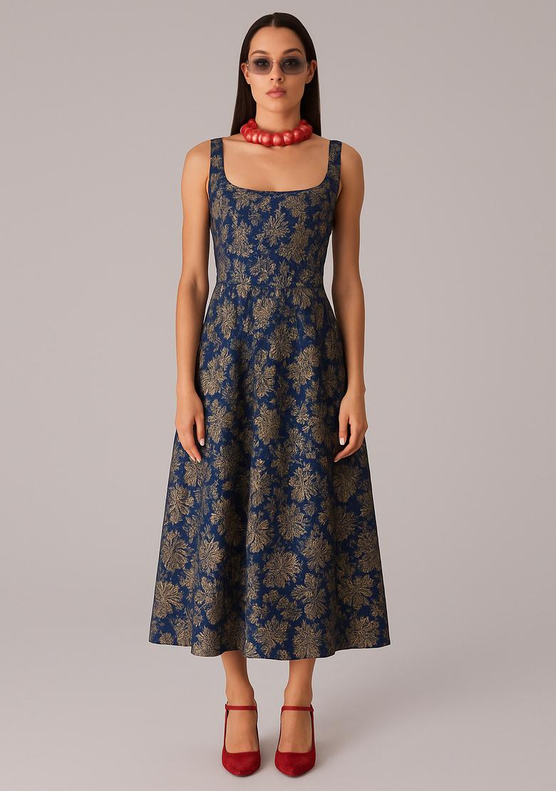 Blue Brocade Dress
