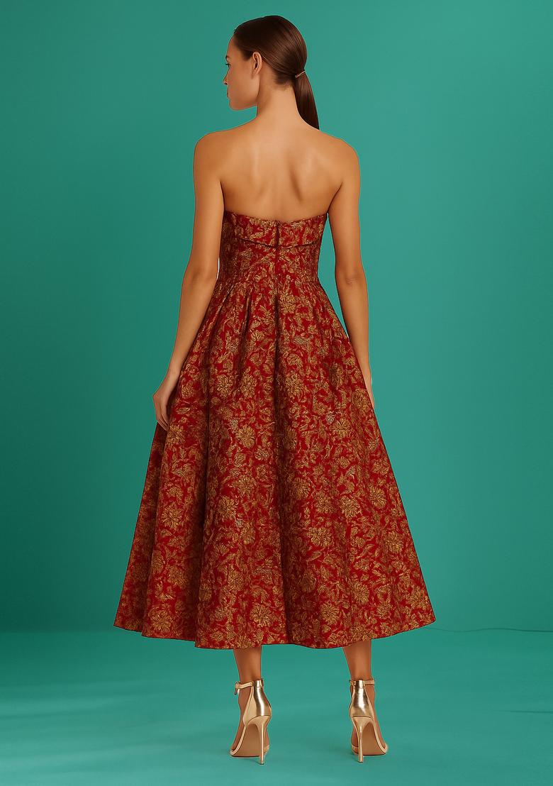 Maroon Jacquard  Dress - Indya