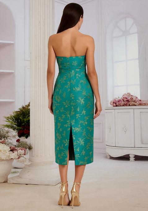 Turquoise Green Brocade Dress