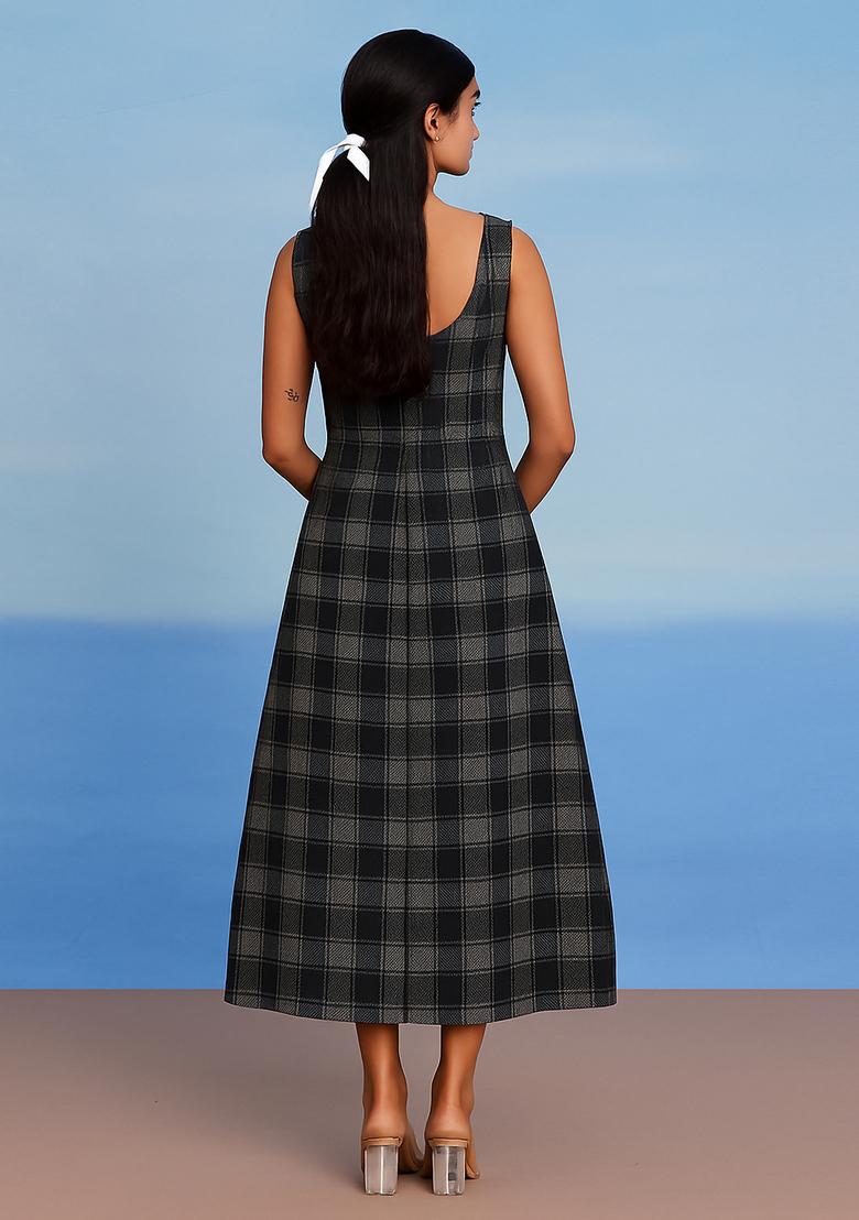 Black And Grey Patchwork Denim Dress - Indya