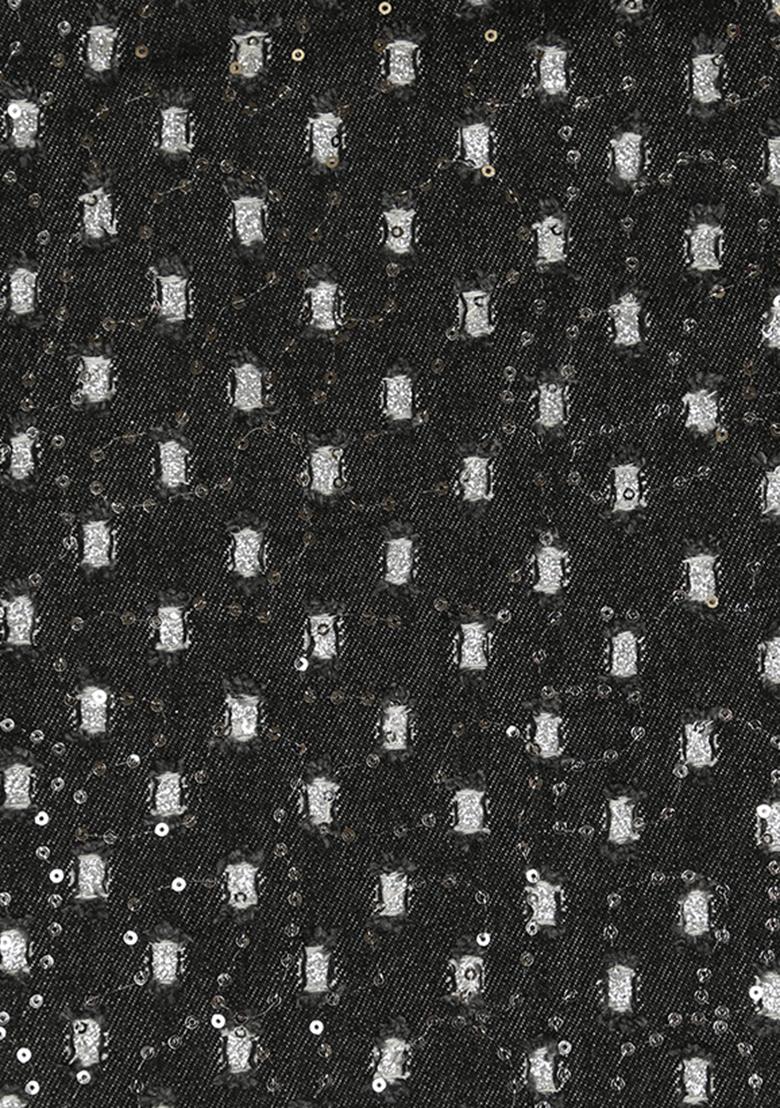 Black Glitter Denim Dress - Indya