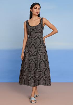 Black And Grey Jacquard Denim Dress