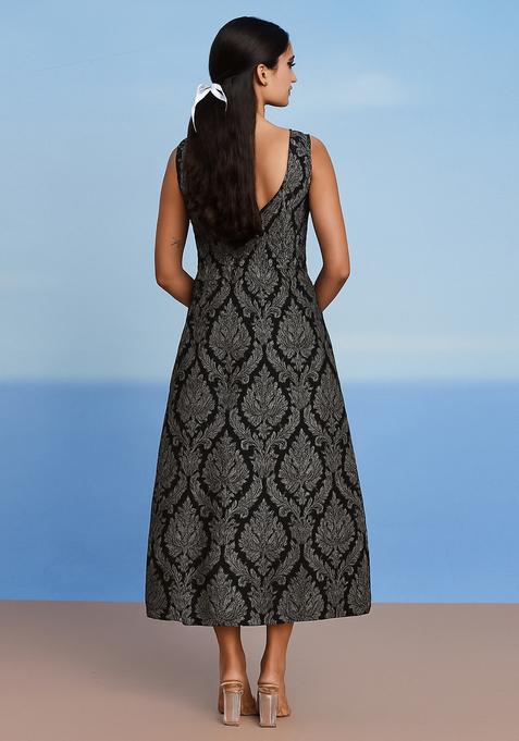 Black And Grey Jacquard Denim Dress