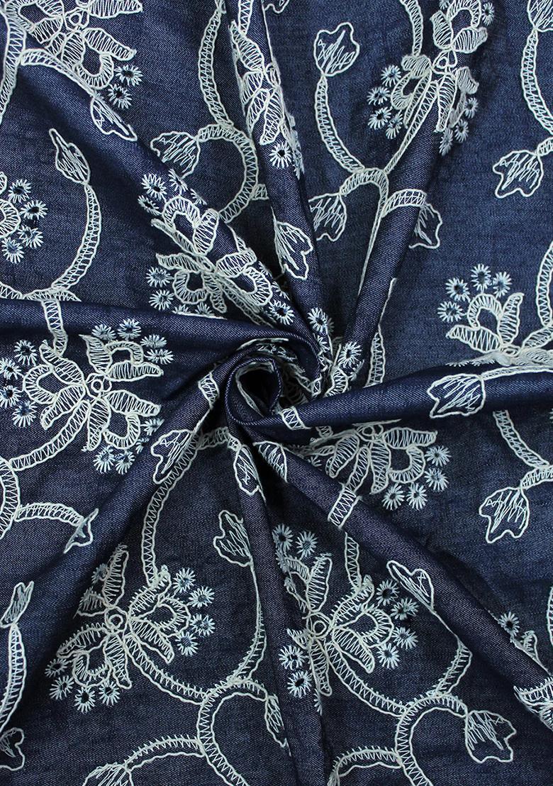 Blue Embroidered Denim Dress