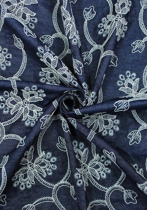 Blue Embroidered Denim Dress