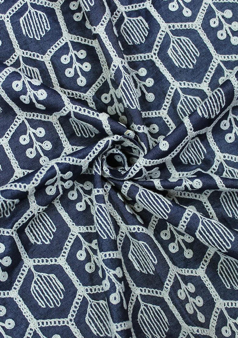 Blue Embroidered Denim Dress